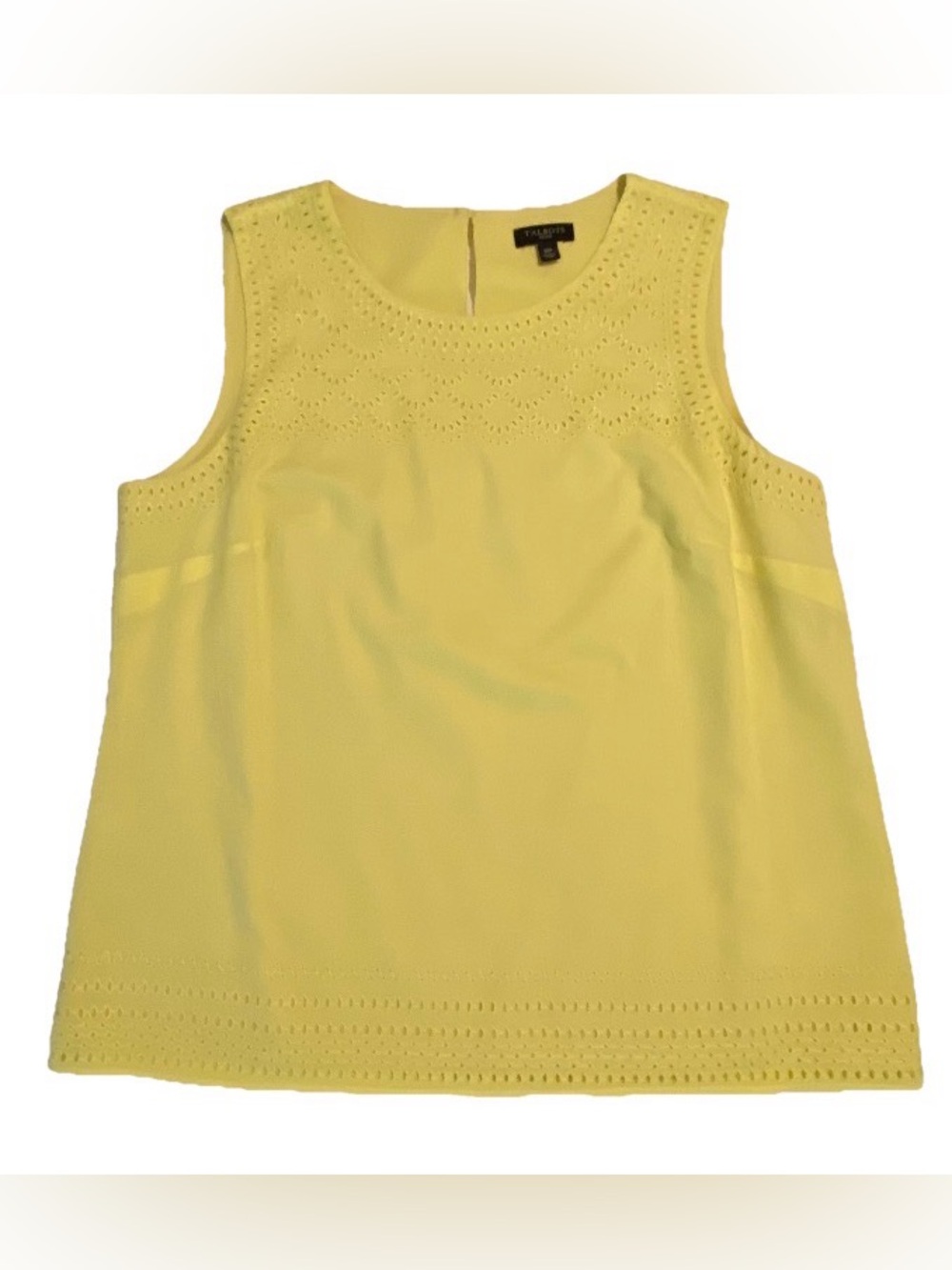 Talbots 10P Yellow Eyelet Trim Sleeveless Cotton Top